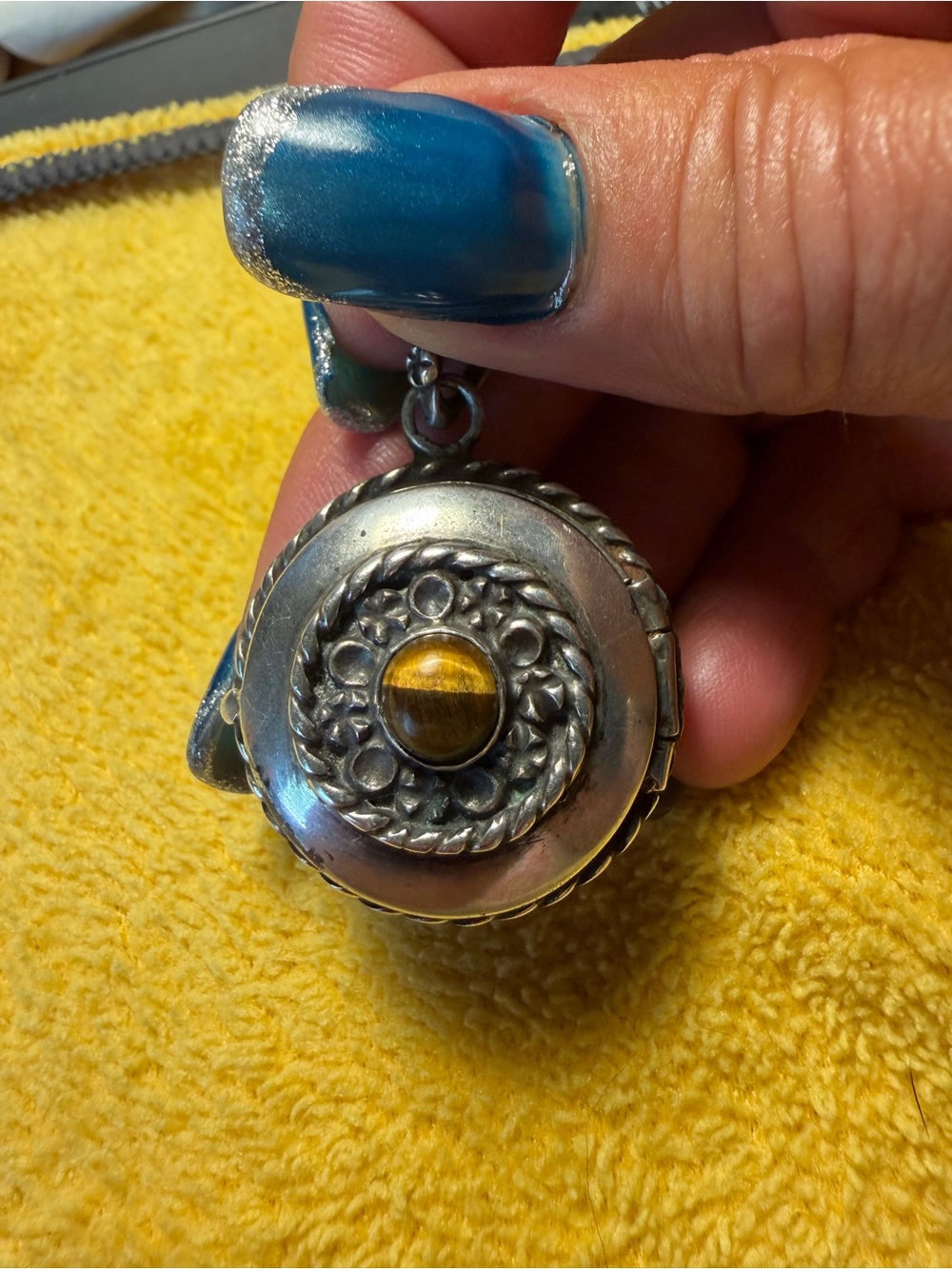 Sterling Silver Taxco Tiger's Eye Locket Pendant - Yellow Stone